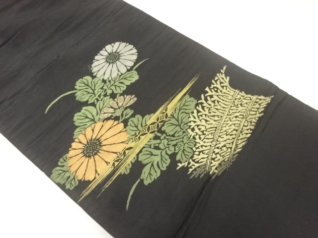 アンティーク　柴垣に菊模様織出し袋帯（材料）